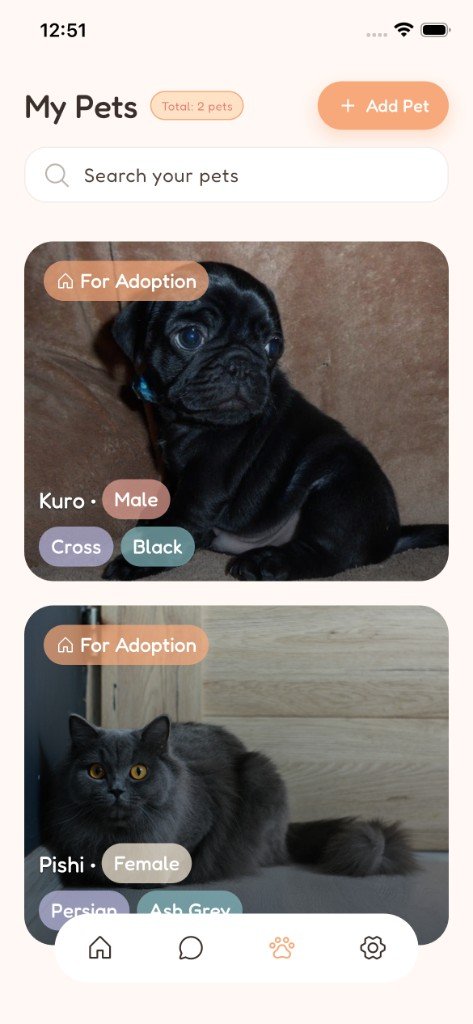 Pawsicle My Pets list with adoption badges