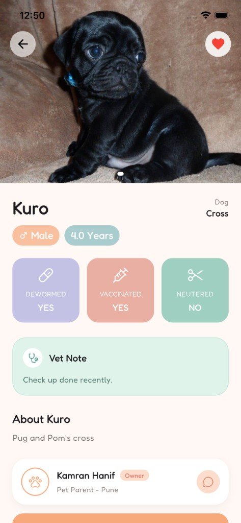 Pawsicle pet profile with health status cards